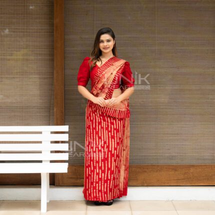 Handcrafted Cotton Batik Saree 2632 - Red saree