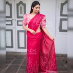 Handcrafted Cotton Batik Saree 24134 - Hot pink saree