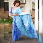 Handcrafted Cotton Batik Saree 24138 - Sky blue and light purple saree