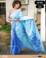 Handcrafted Cotton Batik Saree 24138 - Sky blue and light purple saree