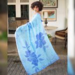 Handcrafted Cotton Batik Saree 24138 - Sky blue and light purple saree - Image 2
