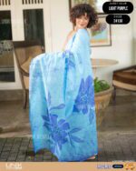 Handcrafted Cotton Batik Saree 24138 - Sky blue and light purple saree - Image 3