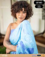 Handcrafted Cotton Batik Saree 24138 - Sky blue and light purple saree - Image 4