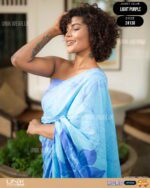 Handcrafted Cotton Batik Saree 24138 - Sky blue and light purple saree - Image 5