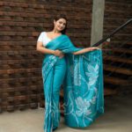 Handcrafted Cotton Batik Saree 2635 - Sea green saree - Image 3
