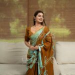 Handcrafted Cotton Batik Saree 2638 - Ocean blue and brown saree