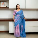 Handcrafted Cotton Batik Saree 2639 - Soft blue and purple saree - Image 2
