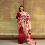 Handcrafted Cotton Batik Saree 2640 - Red saree - Image 2