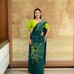 Handcrafted Cotton Batik Saree 2644 - Green saree - Image 2
