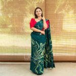 Handcrafted Cotton Batik Saree 2647 - Green brush worked saree