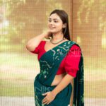 Handcrafted Cotton Batik Saree 2647 - Green brush worked saree - Image 3