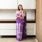 Handcrafted Cotton Batik Saree 2648 - Purple brush worked saree