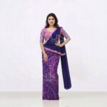 Handcrafted Cotton Batik Saree 191142 - Blue and pink saree