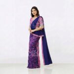 Handcrafted Cotton Batik Saree 191142 - Blue and pink saree - Image 2
