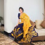 Handcrafted Cotton Batik Saree 19688 - Yellow and blue saree