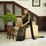 Handcrafted Cotton Batik Saree 2042 - Kaaki green and black saree