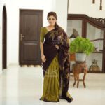 Handcrafted Cotton Batik Saree 2045 - Kaaki green and dark purple saree