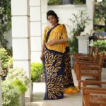 Handcrafted Cotton Batik Saree 2055 - Blue and yellow saree