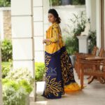Handcrafted Cotton Batik Saree 2055 - Blue and yellow saree - Image 2