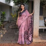 Handcrafted Cotton Batik Saree 23143 - Pink and black saree