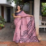 Handcrafted Cotton Batik Saree 23143 - Pink and black saree - Image 3