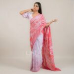 Handcrafted Cotton Batik Saree 2377 - Pink and white saree - Image 2