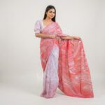 Handcrafted Cotton Batik Saree 2377 - Pink and white saree