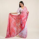 Handcrafted Cotton Batik Saree 2377 - Pink and white saree - Image 3