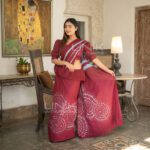 Handcrafted Cotton Batik Saree 24144 - Maroon saree - Image 2