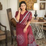 Handcrafted Cotton Batik Saree 24144 - Maroon saree - Image 3