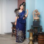 Handcrafted Cotton Batik Saree 24150 - Blue and beige saree