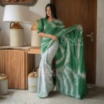 Handcrafted Cotton Batik Saree 2480 - Green and white saree - Image 2