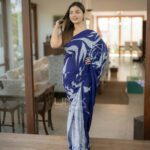 Handcrafted Cotton Batik Saree 2484 - Blue and light ash saree - Image 2