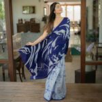 Handcrafted Cotton Batik Saree 2484 - Blue and light ash saree - Image 3