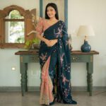 Handcrafted Cotton Batik Saree 2490 - Salmon pink and dark olive green saree