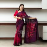 Handcrafted Cotton Batik Saree 2649 - Magenta and Deep Purple Saree - Image 2