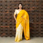 Handcrafted Cotton Batik Saree 2650 - Yellow and white saree
