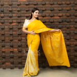 Handcrafted Cotton Batik Saree 2650 - Yellow and white saree - Image 2