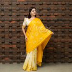 Handcrafted Cotton Batik Saree 2650 - Yellow and white saree - Image 4