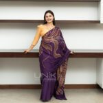 Handcrafted Cotton Batik Saree 2651 - Purple and beige saree