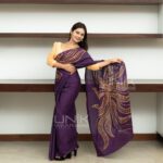 Handcrafted Cotton Batik Saree 2651 - Purple and beige saree - Image 2