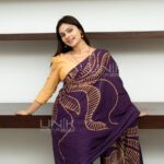 Handcrafted Cotton Batik Saree 2651 - Purple and beige saree - Image 4