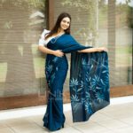 Handcrafted Cotton Batik Saree 2653- Teal blue saree - Image 2