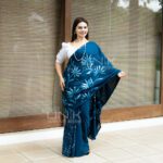 Handcrafted Cotton Batik Saree 2653- Teal blue saree