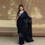 Handcrafted Cotton Batik Saree 2655 - Light blue and dark blue saree