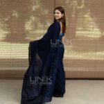 Handcrafted Cotton Batik Saree 2655 - Light blue and dark blue saree - Image 2