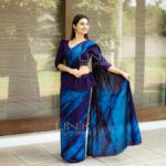Handcrafted Cotton Batik Saree 2656 -  Blue and purple saree - Image 2