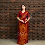 Handcrafted Cotton Batik Saree 2659 -  Deep maroon and golden yellow saree