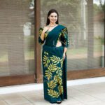 Handcrafted Cotton Batik Saree 2662 -  Emerald green and yellow saree