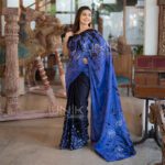 Handcrafted Cotton Batik Saree E2524 - Purple and black saree